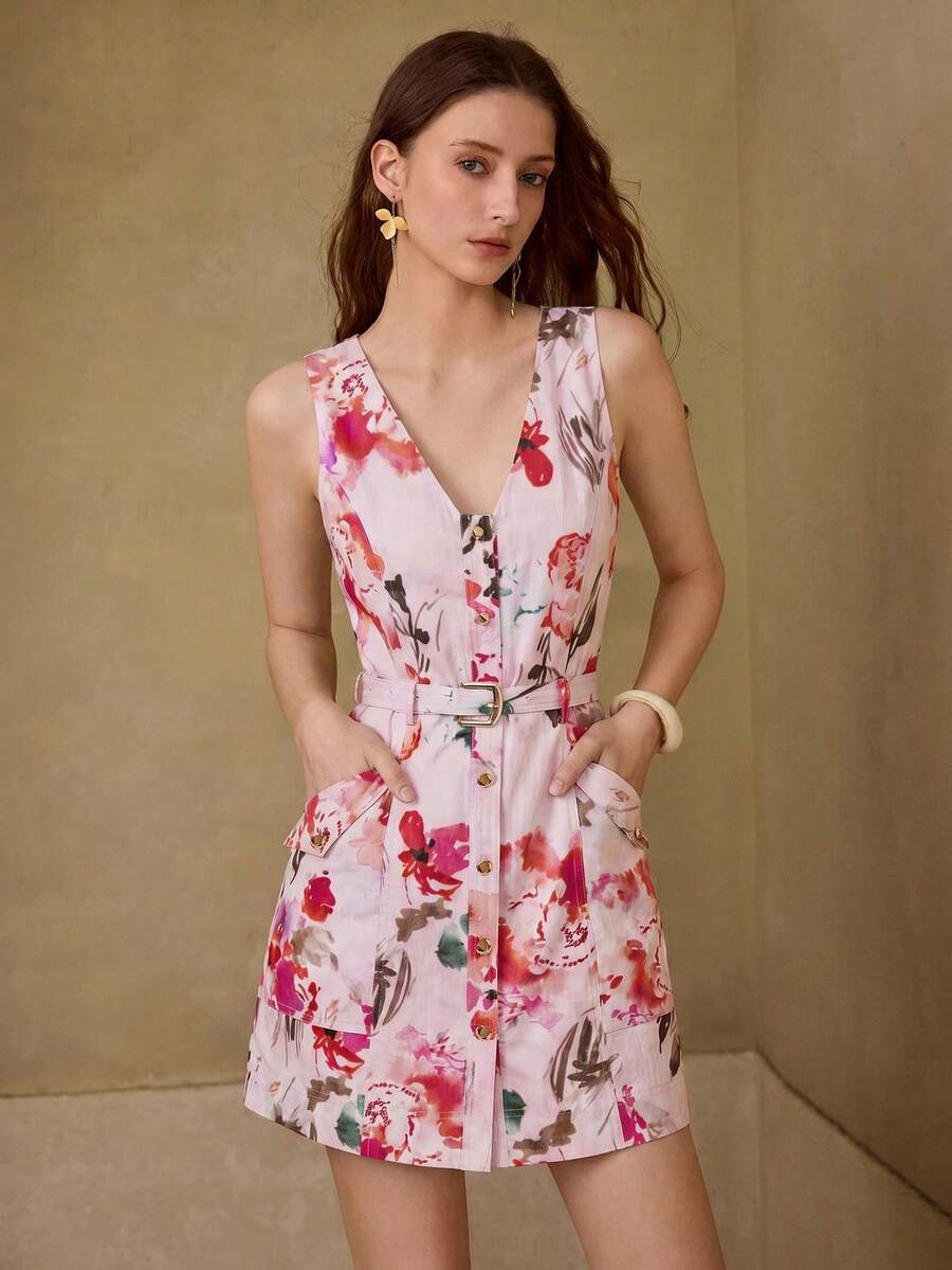 MOTF PREMIUM SPRING/SUMMER WOMEN'S LINEN PRINTED DRESS - Baby Pink - View 2