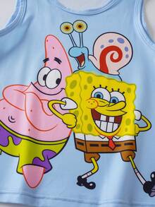 SpongeBob SquarePants | SHEIN Young Boy Cartoon Print Casual Tank Top And Shorts Set - Blue - View 5
