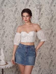 SHEIN 1件裝浪漫蕾絲睫毛設計鋼圈長肩帶內衣 - 白色 - 查看 3