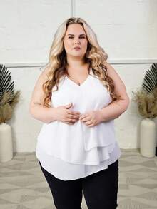 Hourglow Camisa básica de unicolor sin mangas para mujer de talla grande, para Body con forma de reloj de arena, blanco - Blanco - Ver 5