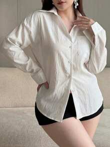 Dazy Plus Plus Size Sexy Hollow Back Bow Decor Loose Long Sleeve White Spring Autumn Blouse Summer - White - View 6