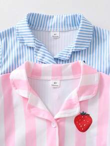 4件組女孩居家服套裝，兒童翻領條紋長袖睡衣套裝，柔軟親膚家居服，草莓櫻桃寬鬆居家長褲，春秋嬰幼兒睡衣套裝 - 彩色 - 查看 5