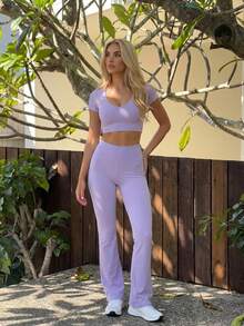 Fluxe Camiseta Deportiva Corta De Color Sólido - Morado - Ver 4