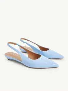 CUCCOO CHICEST 女款新款方扣尖頭低跟平底鞋，個性化鞋跟，通勤風格，百搭舒適，多巴胺多色春夏平底鞋，適合工作、通勤、聖誕節及春季穿著 - 淺藍 - 查看 8
