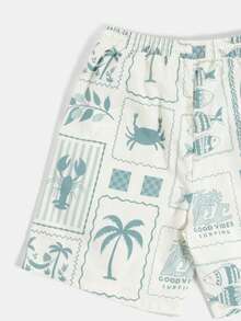 SUMWON Boys Tween Swim Shorts With All-Over Tropical Stamps Print Drawstring Waist Summer Beach Vacation Swimwear - Green - View 4