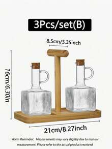 1/3 piezas Botella de aceite de vidrio de 350ML con tapa y asa, recipiente transparente para aceite de oliva de cocina, estante de condimentos de cocina - Ver 12