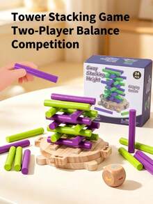 MINKOJA Wooden 2-Player Stacking Tower Balance Game For Kids , Interactive Tabletop Game For Kids 3+, Portable Travel Pocket Game , Outdoor Interactive Toy For Boys And Girls - Multicolor - View 2