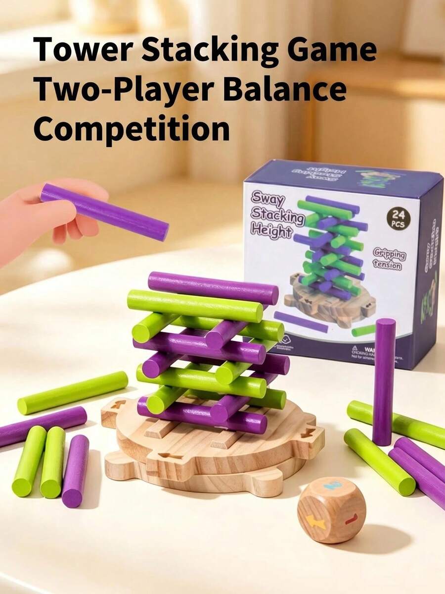MINKOJA Wooden 2-Player Stacking Tower Balance Game For Kids , Interactive Tabletop Game For Kids 3+, Portable Travel Pocket Game , Outdoor Interactive Toy For Boys And Girls