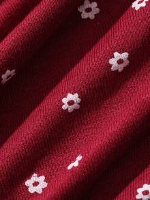 Dazy Plus Plus Size Elastic Fitted Minimalist Sexy Elegant Frill Trim Ditsy Floral All-Over Short Red Spring/Summer Sleeveless Nightgown Pajamas - Burgundy - View 3
