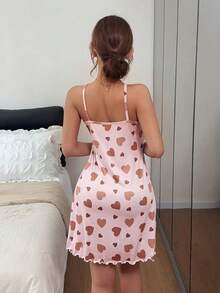 Dream Adore Lace Patchwork Heart Print Camisole Nightgown - Multicolor - View 2