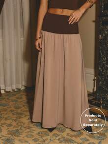 Aralina Women's Low Waist Fitted Jersey Colorblock Flowy Long Skirt Homecoming Style Casual Elegant Fall Autumn Winter Maxi Shades Of Brown Party Night - Camel - View 7