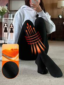 Dazy Tall Women's Solid Color Thermal Lined Tight Leggings With Socks For Autumn/Winter Daily Wear - Black - View 1