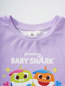 BABY SHARK X SHEIN Gaun Anak Perempuan Motif Kartun Garis-Garis Warna-warni - Purple - View 3