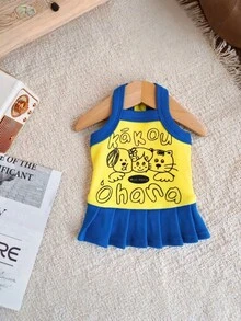 Haustier Cartoon Ohana Muster Kontrast Bindung Cami Kleid für kleine Hunde & Katzen - Gelb - Frauen - Übersicht 2