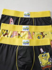 SpongeBob SquarePants | SHEIN 3件組男士卡通印花四角內褲 - 黑色 - 查看 3
