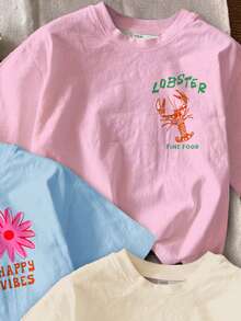 Tween Girl Casual Minimalist Short Sleeve Crew Neck T-Shirt Multi-Pack Suitable For Summer - Multicolor - View 3
