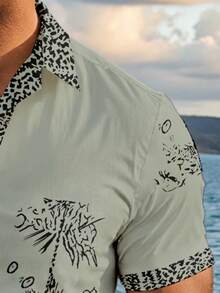 Manfinity RSRT Men's Botanical Print Single-Breasted Short Sleeve Shirt And Shorts Casual Daily Outfit - Multicolor - View 3