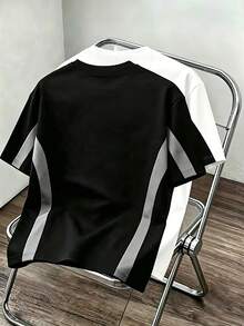 SHEIN Vacaura 青少年男孩 2件/組 夏季休閒拼接色短袖T恤 - 黑與白 - 查看 2