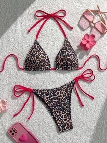 Swim Vcay Conjunto de traje de baño de dos piezas con estampado de leopardo - Multicolor - Ver 2