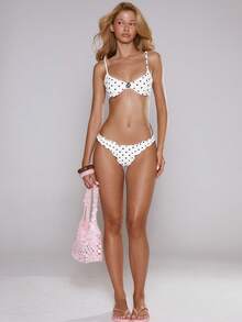 Musera Resort Underwire Bow Detail Check Print Bikini Top Summer Swim Beach Vacation Everyday Sexy Cute Bambola - White - View 4