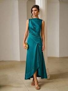 ZEYLAH Vestido ajustado con fruncido asimétrico, primavera/verano - Agua verde azul - Ver 1