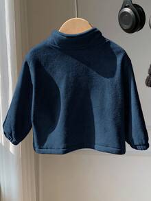 SHEIN 男嬰可愛秋冬麂皮保暖內裡立領夾克，卡其色拉鍊外套，適合室內、戶外、日常、運動、玩耍、派對、拍照、度假、節日、電音派對 - 藏蓝色 - 查看 2