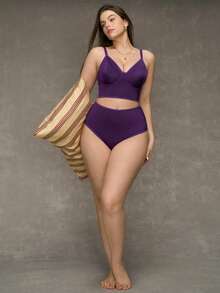 SHEIN Plus Size Minimalist Padded Sexy Lingerie Set, Lift - Purple - View 5