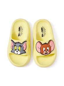 TOM & JERRY X SHEIN 可愛卡通圖案黃色兒童EVA拖鞋，適合幼兒與兒童，可用於室內、淋浴或戶外，輕便舒適 - 芥末黃 - 查看 6