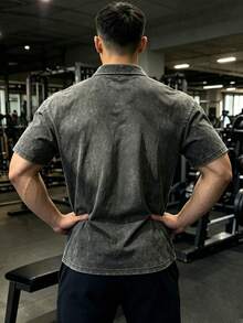 GymBeat Men Vintage Washed Bull Power Polo Shirt , Streetwear Casual Sports All Season Tee, Gym - Black - View 2