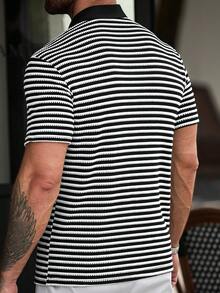 Manfinity CasualCool 男士條紋短袖休閒通勤 Polo 衫 - 黑色 - 查看 2