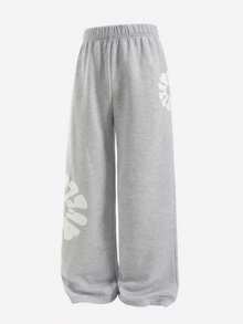 SHEIN 青少年男孩字母印花寬鬆休閒寬腿運動長褲 - 淺灰色 - 查看 2