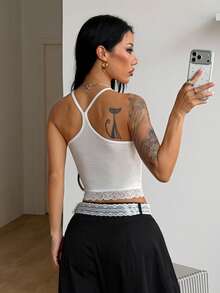 Coolane Women's Y2K Street Style Fashion Lace Trim Halter Top - White - View 6