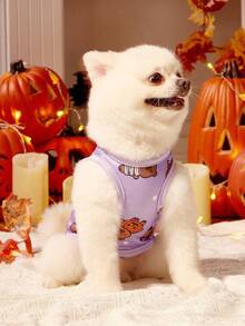2pcs Pet Cat Dog Universal Halloween Purple Orange Pumpkin Guinea Pig Cartoon Pattern Print Fashionable Breathable Comfortable Dog Vest, PETSIN Original Design - Multicolor - View 10
