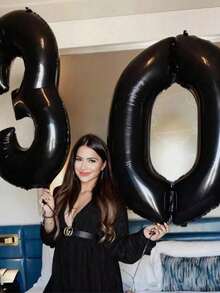 POKOJA LAND 1pc 40-Inch Simple Black Number Balloon, Birthday Party Decor Foil Number Balloon, Anniversary Decoration, Party Decor, Atmosphere Decor, Suitable For Birthday Decor, Party Supplies, Number Balloon, Applicable For Birthday, Wedding - multicolor - View 6