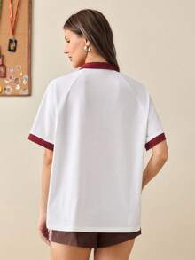 HARRY POTTER X SHEIN Women's Letter Print Casual Versatile Daily Short Sleeve T-Shirt - White - View 2
