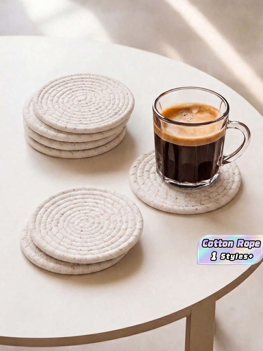 8pcs Pack Coasters With Holder, Minimalist Table Woven Coasters, Kitchen Table Heat-Resistant Coasters And Thick Insulation Pads For Kitchen Decor,Assorted Coaster Set For Home ,KitchenTabletop Protection Suitable Christmas For Holiday Gift Giving - White - View 1