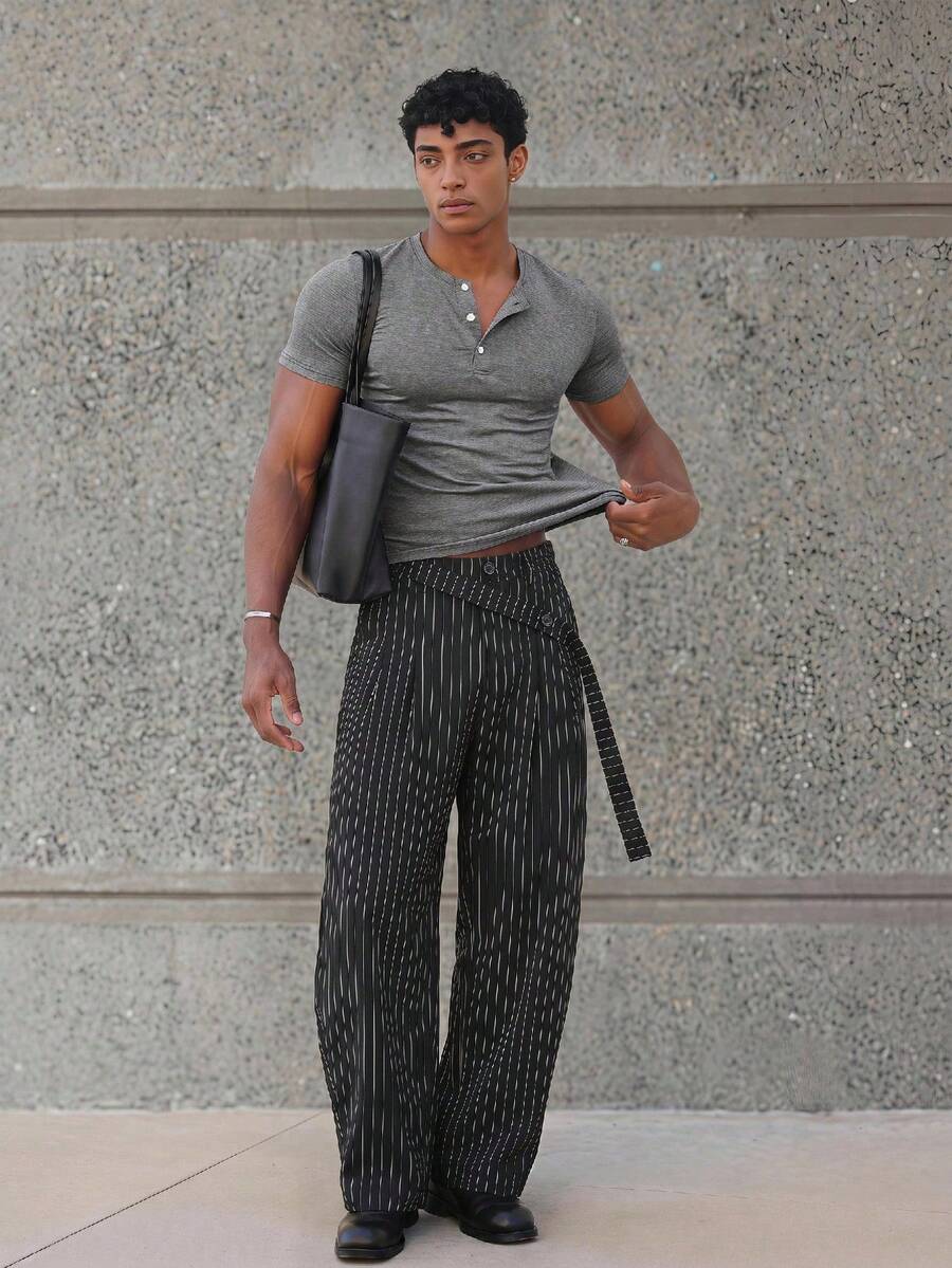 ESTAVOR Men's Summer Casual Fitted Slim Fit Crew Neck Short Sleeve Standard Size Grey Solid Color - Grey - View 1