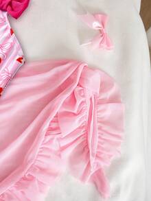 SHEIN 小女孩可爱樱桃图案蝴蝶结装饰连体泳衣 - 彩色 - 查看 6