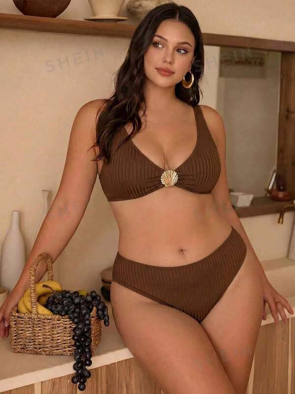 Swim Chiccia 大尺碼純色沙灘泳衣上衣