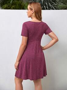SHEIN Maternity Vacation Casual Ruched Tie-Up Dress For Daily Wear - Rose Red - View 2