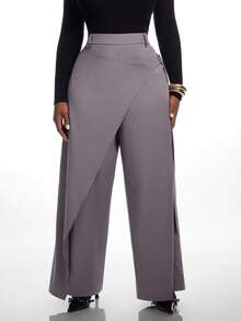 Radiana Plus Size Women's Autumn/Winter Fashion Elegant Versatile New 2 In 1 Design Grey Long Pants, Suitable For Commuting, Office, Workplace Fall - Grey - View 5