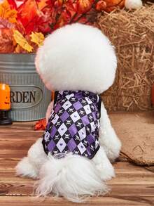 PETSIN 1pc Halloween Style Purple Argyle Skull Pattern Breathable Lightweight Vest - Multicolor - View 5