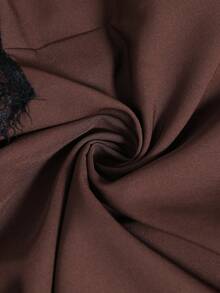 Juhart Plus Size Women's Solid Color V-Neck Sleeveless Blouse, Asymmetrical Hem Lace Trim Design, Elegant Casual Style, Suitable For Spring/Summer Vacation Outfits - Brown - View 8