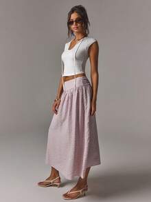 Athîral Falda casual holgada de unicolor para mujer, falda casual de uso diario para mujer, atuendo para citas y fiestas - Rosa - Ver 5