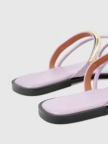 Sleekvia Chanclas planas cómodas y resistentes al desgaste para mujer, versátiles, con detalles metálicos, para exterior - Morado Violeta - Ver 6