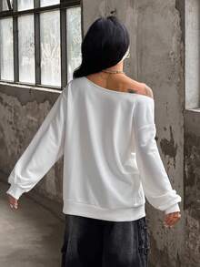 Coolane 女款秋冬休閒針織地名圖案單肩衛衣 - 白色 - 查看 6