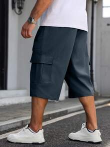 Manfinity Homme Plus Size Men's Drawstring Waist Solid Color Casual Versatile Daily Wear Cargo 3/4 Pants - Royal Blue - View 2