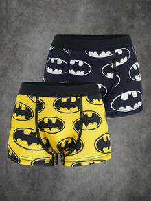 BATMAN X SHEIN Celana Dalam Boxer Anak Laki-Laki Bermotif Hitam & Kuning - Hitam - View 1