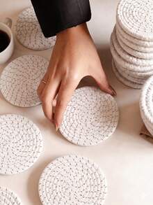 8pcs Pack Coasters With Holder, Minimalist Table Woven Coasters, Kitchen Table Heat-Resistant Coasters And Thick Insulation Pads For Kitchen Decor,Assorted Coaster Set For Home ,KitchenTabletop Protection Suitable Christmas For Holiday Gift Giving - White - View 2