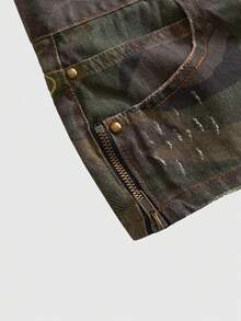 ROMWE Street Life Summer Street Punk Camouflage Colorblock Slogan Embroidered Mini Denim Shorts - Multicolor - View 3